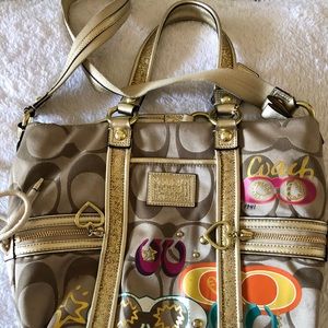 Coach gold and multi colored purse